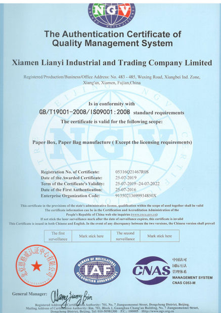 चीन Lianyi International industrial and trading co.,Ltd प्रमाणपत्र