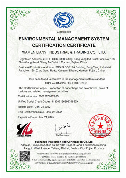 चीन Lianyi International industrial and trading co.,Ltd प्रमाणपत्र